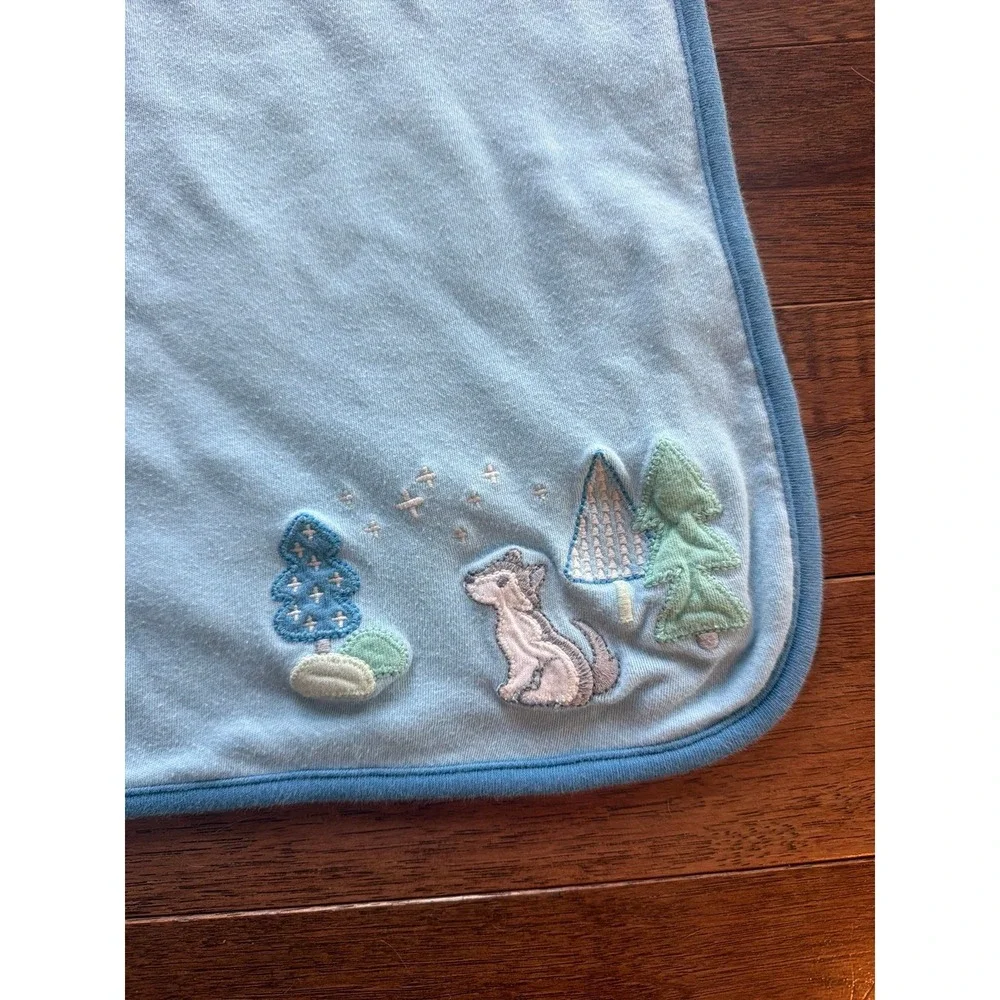 Gymboree Husky Wolf Dog Baby Blanket Cotton Blue Alaskan Woodland Trees 2017